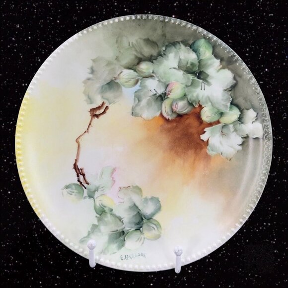 Limoges Other - J P L‎ France Limoges Hand Painted Plate Dish Beaded Edges JPL Signed E Carlson